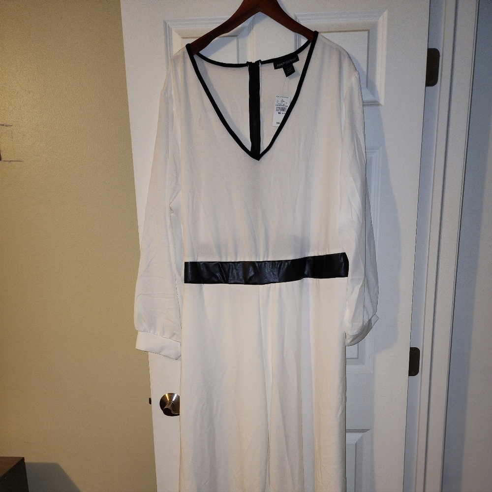 Ashley Stewart White Dress with Black Accents